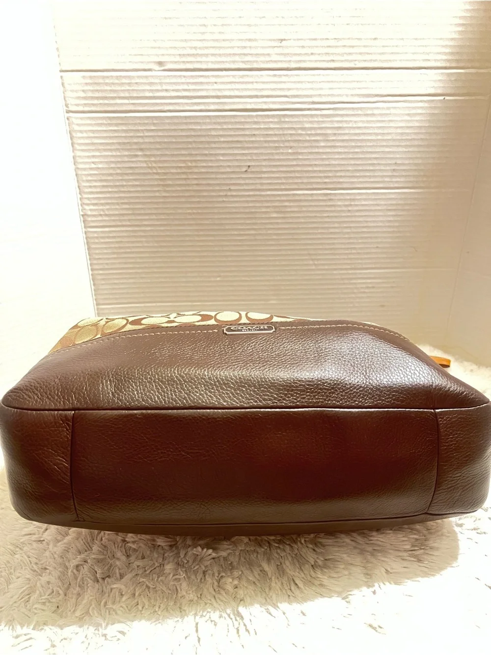 Coach Park Monogrammed Signature Canvas Hobo in Khaki and Brown with Orange Tag - Picture 5 of 14